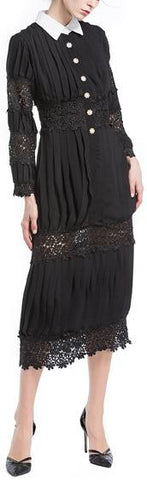 Black Lace-Paneled Button-Down Midi Dress