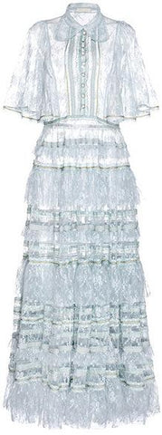 Powder Blue Lace Tiered Maxi Dress