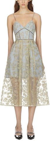 Floral Embroidered Mesh Midi Dress