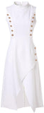 Button-Embellished High-Neck Midi Dress - Black or White