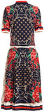 Printed Web-Trim Short-Sleeve Shirt with Printed Pleated Midi Skirt