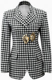 Pearl and Shell Embellished Gingham Jacket