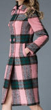 Double-Breasted Pink Check Coat - DESIGNER INSPIRED FASHIONS
