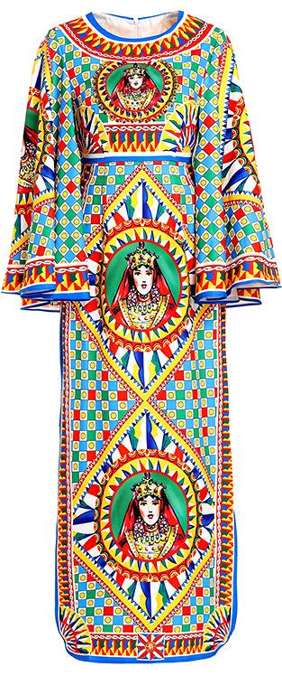 Flared-Sleeve Queen Print Dress