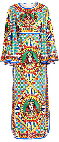 Flared-Sleeve Queen Print Dress