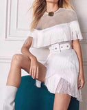 Crepe Fringe Mini Dress, White