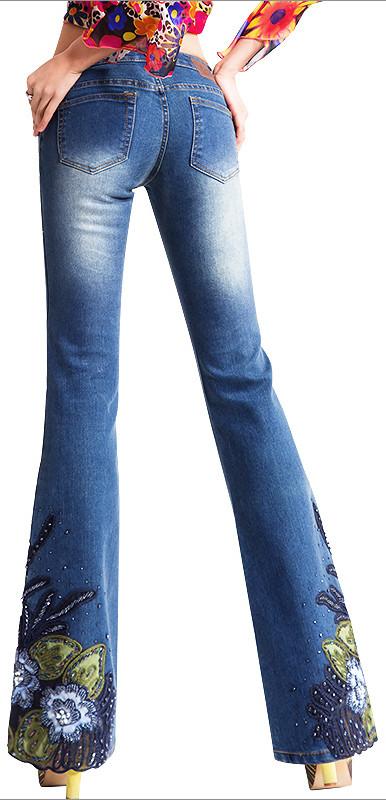 Embellished Faded Flared Jeans - DESIGNER INSPIRED FASHIONS