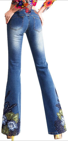 Embellished Faded Flared Jeans - DESIGNER INSPIRED FASHIONS