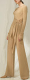 Ribbed Knit Wrap-Sweater and Wide-Pant Set - Light Camel or Grey