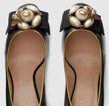Leather Mid-Heel Pumps with Bee