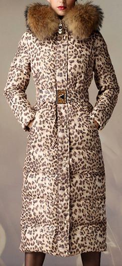 Leopard Print Down Coat with Fur Trim Hood - DESIGNER INSPIRED FASHIONS