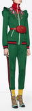 Embroidered Technical Jersey Jacket and Embroidered Wide Leg Jogging Pants, Green