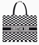 Book Tote Bag in Black and White Embroidered Canvas