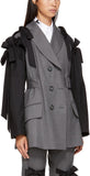 Grey & Black Bows Belted Blazer