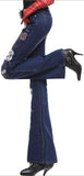 Rose Embellished Flared Jeans in Black or Blue - DESIGNER INSPIRED FASHIONS