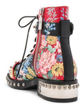 Floral Leather Studded Combat Boots