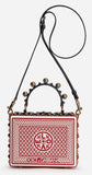Card Print Leather Box Bag with Appliques
