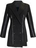 Double-Breasted Pinstripe Zip Blazer
