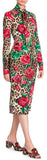 Leopard Rose Print Tie Neck Tubino Dress
