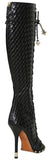 115 mm Printed Weave Open Toe Boots in Black