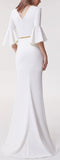 Long Bell-Sleeve Button-Embellished White Gown | DESIGNER INSPIRED FASHIONS