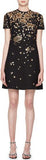 Crew-Neck Short-Sleeve A-Line Dress with Floral Paillettes