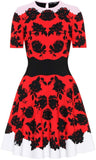 Floral-Print Knitted Fit and Flare Dress, Red