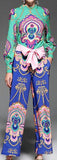 Contrasting Blouse & Pant Set