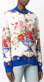 Majolica Floral Bouquet Print Bomber Jacket