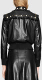 Studded Leather Ruffle-Trim Bomber Jacket - DESIGNER INSPIRED FASHIONS