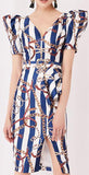 Striped Printed Puff-Sleeve Dress | DESIGNER INSPIRED FASHIONS