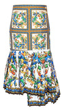 Floral Tile Print Blouse and Pleated Skirt Set