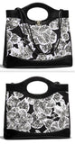 31 Large Shopping Bag in Calfskin and Cotton with Gold Tone Hardware - Black and White