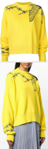 Boxy Embroidered Sweater, Yellow