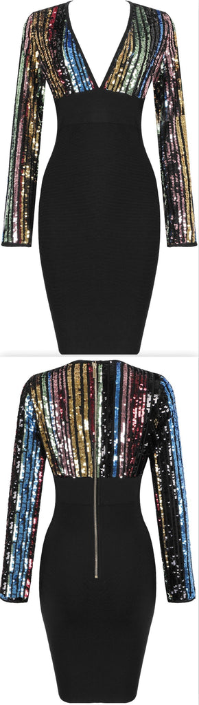 Low-Cut Sequin Bandage Dress
