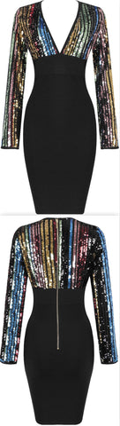 Low-Cut Sequin Bandage Dress