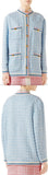 Stripe-Trim Button-Front Tweed Jacket