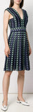 Knit V-Neck Pleated Mini Dress, Dark Blue