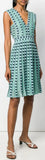 Knit V-Neck Pleated Mini Dress, Green