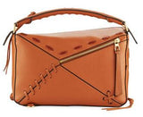 Puzzle Whipstitch Leather Satchel Bag, Tan