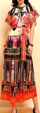 Printed Flutter-Sleeve Chiffon Dress | DESIGNER INSPIRED FASHIONS