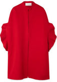 Ruffled Brushed Wool and Cashmere-Blend Cape, Red