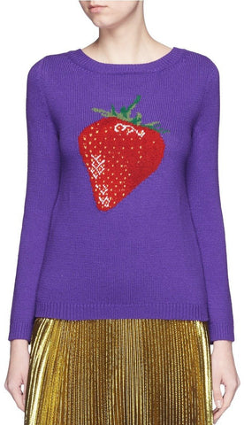 Strawberry Mix Intarsia Sweater in Purple - DESIGNER INSPIRED FASHIONS