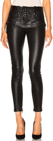 Lace Front Faux-Leather Skinny Pants in Black - DESIGNER INSPIRED FASHIONS