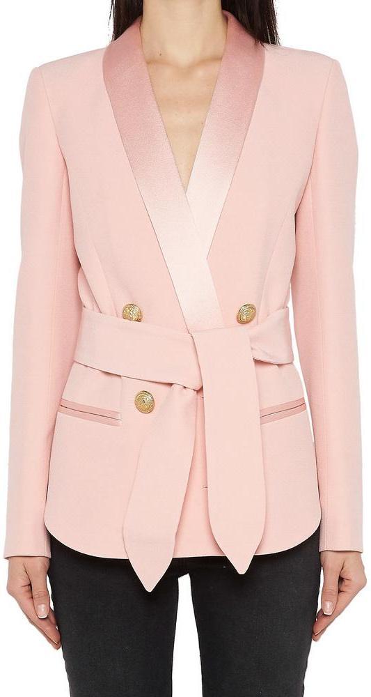 Double Breasted Satin Lapel Blazer - Pink, Black or White