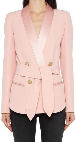 Double Breasted Satin Lapel Blazer - Pink, Black or White