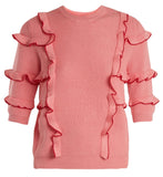 Ruffle-Trimmed Ribbed-Knit Sweater