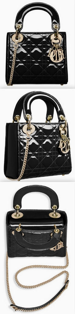 Mini "Lady Dior" Bag with Chain in Black Patent Cannage Leather