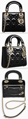 Mini "Lady Dior" Bag with Chain in Black Patent Cannage Leather