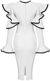 Contrast-Trim Ruffled Cut-Out Stretch Knee-Length Dress, Black or White